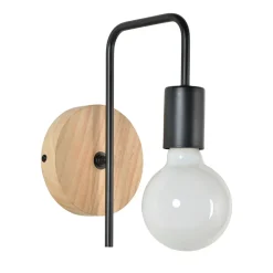 Fabrique de Styles Appliques*Applique base ronde en bois naturel et métal noir