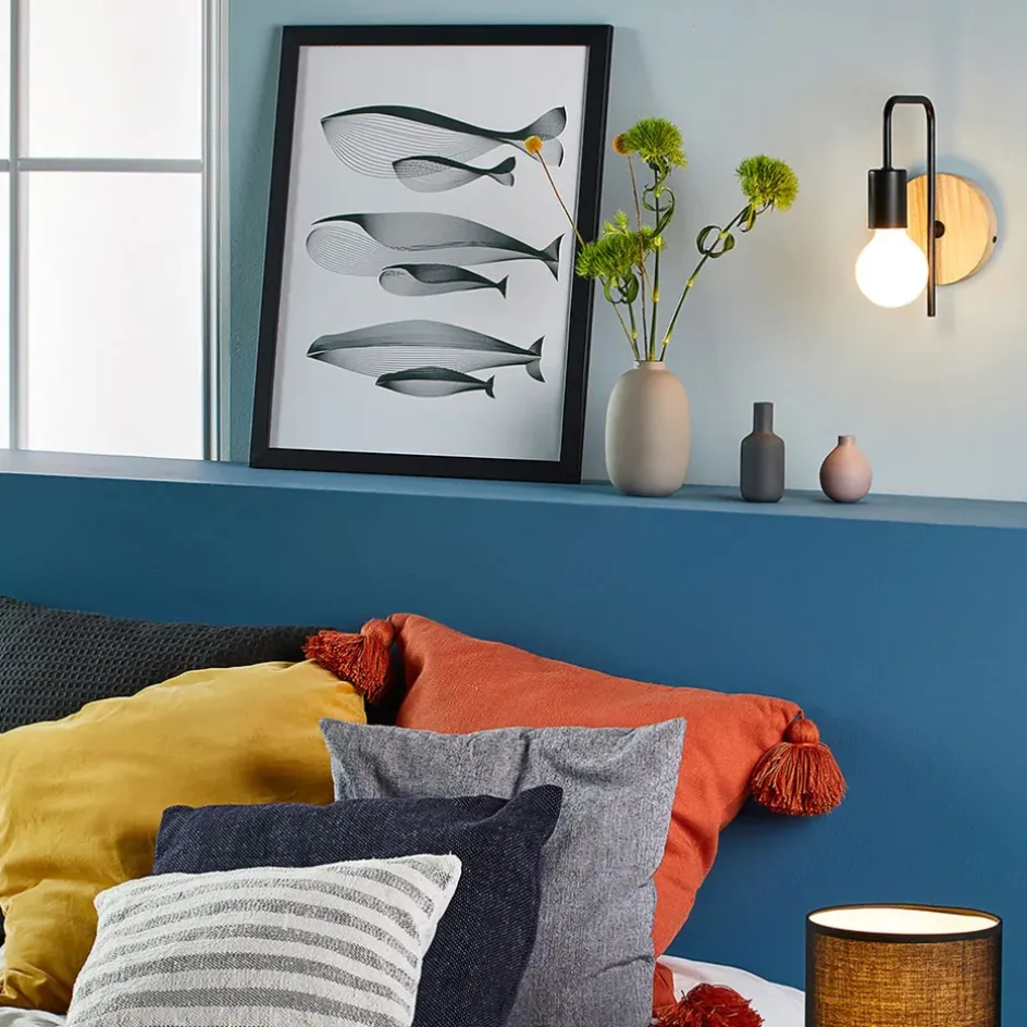 Fabrique de Styles Appliques*Applique base ronde en bois naturel et métal noir