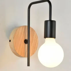 Fabrique de Styles Appliques*Applique base ronde en bois naturel et métal noir