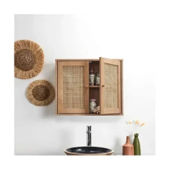 Fabrique de Styles Buffets Et Vitrines*Armoire murale 2 portes bois et cannage 60xh50cm - Baia