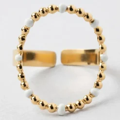 Fabrique de Styles Bijoux Fantaisie*Bague en acier inoxydable doré et blanc 50 / 58cm