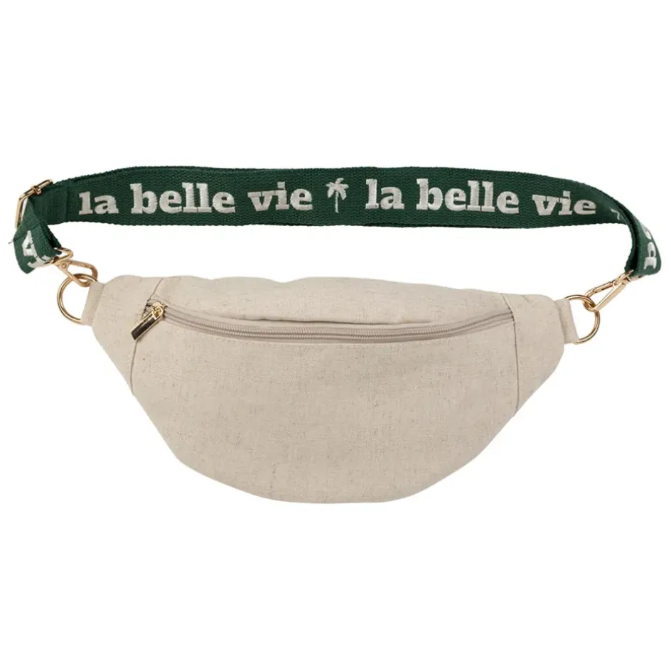 Fabrique de Styles Sacs Et Cabas*Banane en lin et coton écru et émeraude avec bandoulière amovible - Bananez