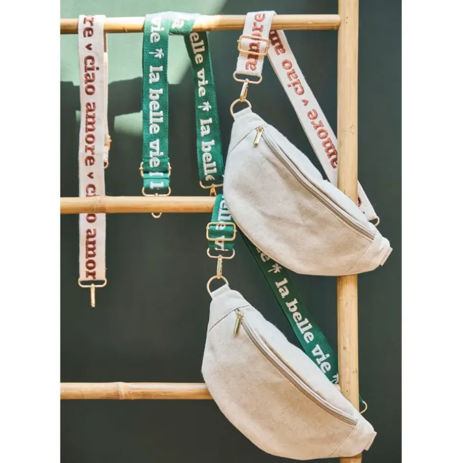 Fabrique de Styles Sacs Et Cabas*Banane en lin et coton écru et émeraude avec bandoulière amovible - Bananez