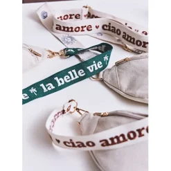 Fabrique de Styles Accessoires Mode*Bandoulière brodée ciao réglable en coton écru et