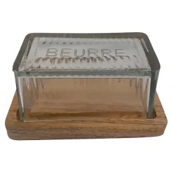 Fabrique de Styles Accessoires De Table*Beurrier en verre et manguier - grand office