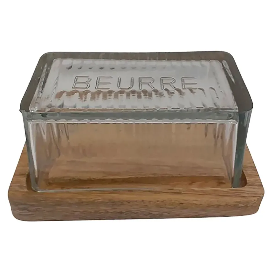 Fabrique de Styles Accessoires De Table*Beurrier en verre et manguier - grand office