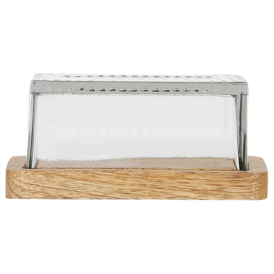Fabrique de Styles Accessoires De Table*Beurrier en verre et manguier - grand office