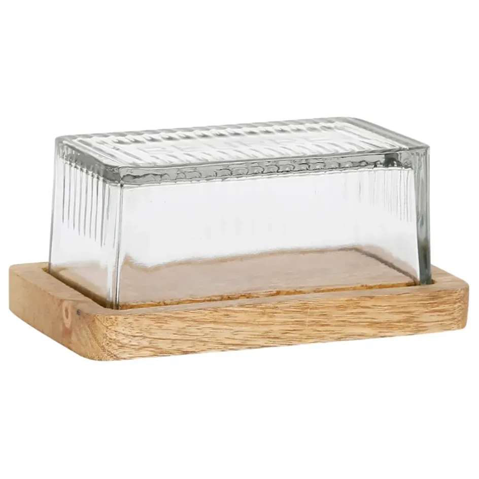 Fabrique de Styles Accessoires De Table*Beurrier en verre et manguier - grand office