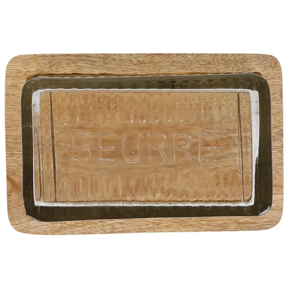 Fabrique de Styles Accessoires De Table*Beurrier en verre et manguier - grand office
