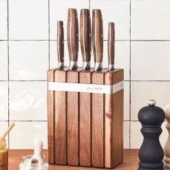 Fabrique de Styles Couteaux De Cuisine*Bloc en acacia de 5 couteaux de cuisine inox avec manche en noyer