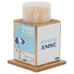 Fabrique de Styles Ustensibles De Cuisine*Boite pics apéro en pin et panneau de bois bleu et jaune - Pastis