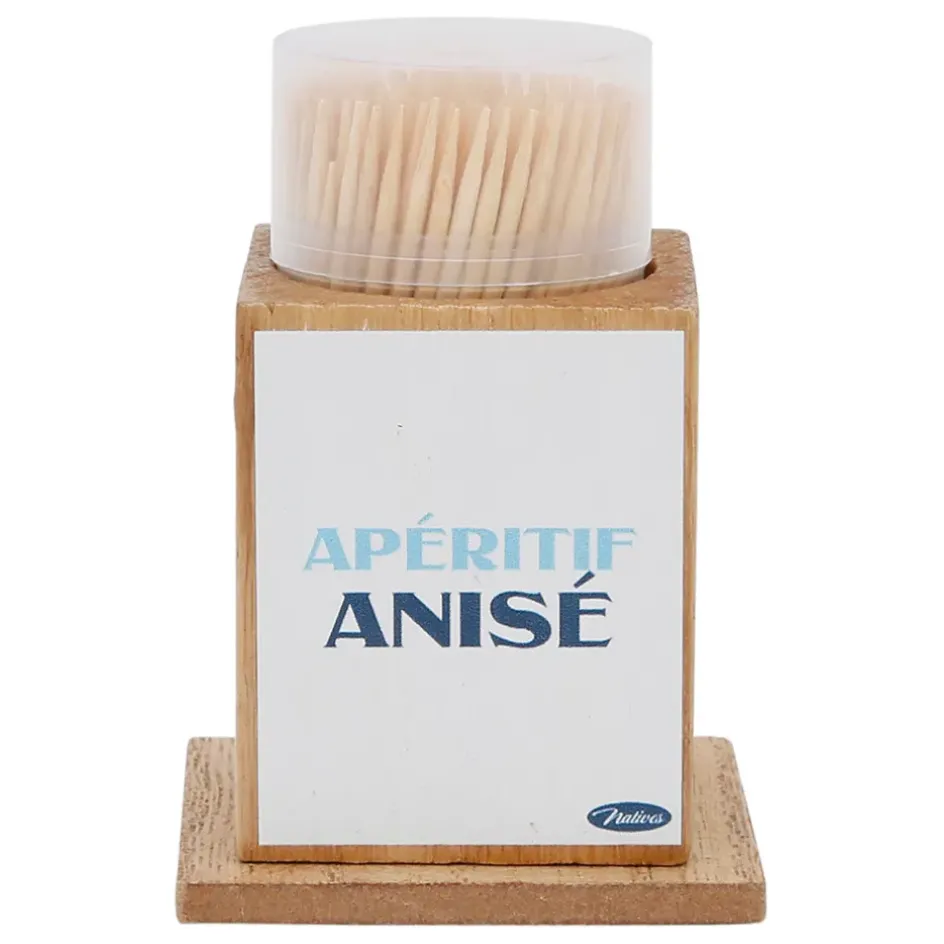 Fabrique de Styles Ustensibles De Cuisine*Boite pics apéro en pin et panneau de bois bleu et jaune - Pastis