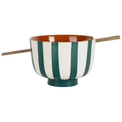 Fabrique de Styles Bols Et Coupelles*Bol en grès rayé émeraude et blanc avec baguettes d14cm - Alaria