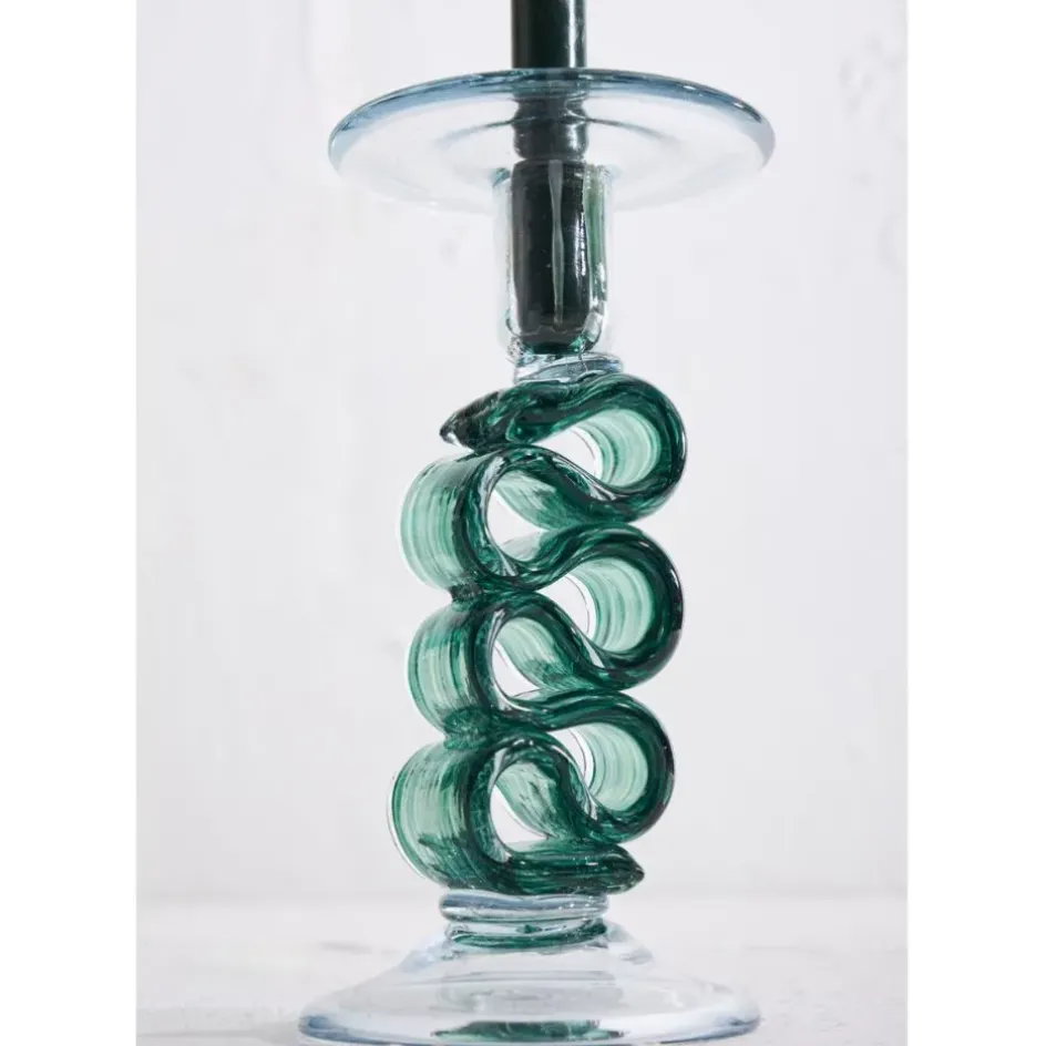 Fabrique de Styles Photophores, Bougeoirs Et Lanternes*Bougeoir en verre émeraude h23.5cm - Sablon