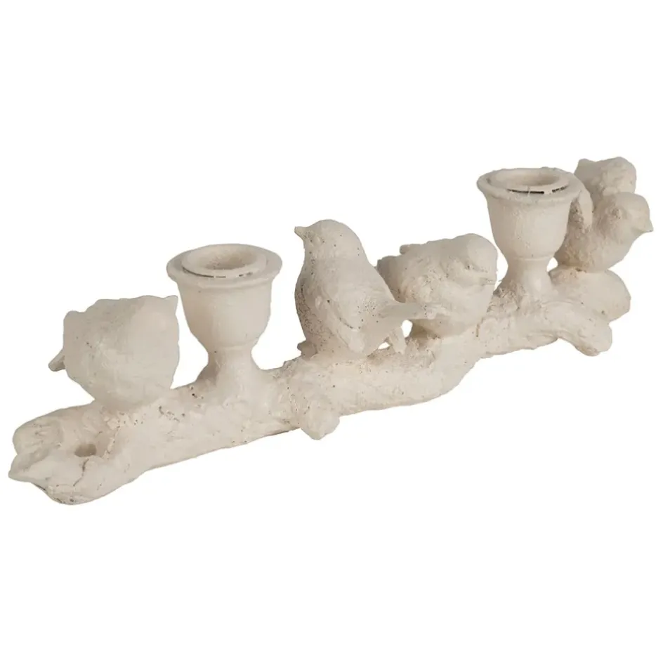 Fabrique de Styles Photophores, Bougeoirs Et Lanternes*Bougeoir moineau 2 feux en résine écru L32cm