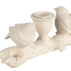 Fabrique de Styles Photophores, Bougeoirs Et Lanternes*Bougeoir moineau 2 feux en résine écru L32cm