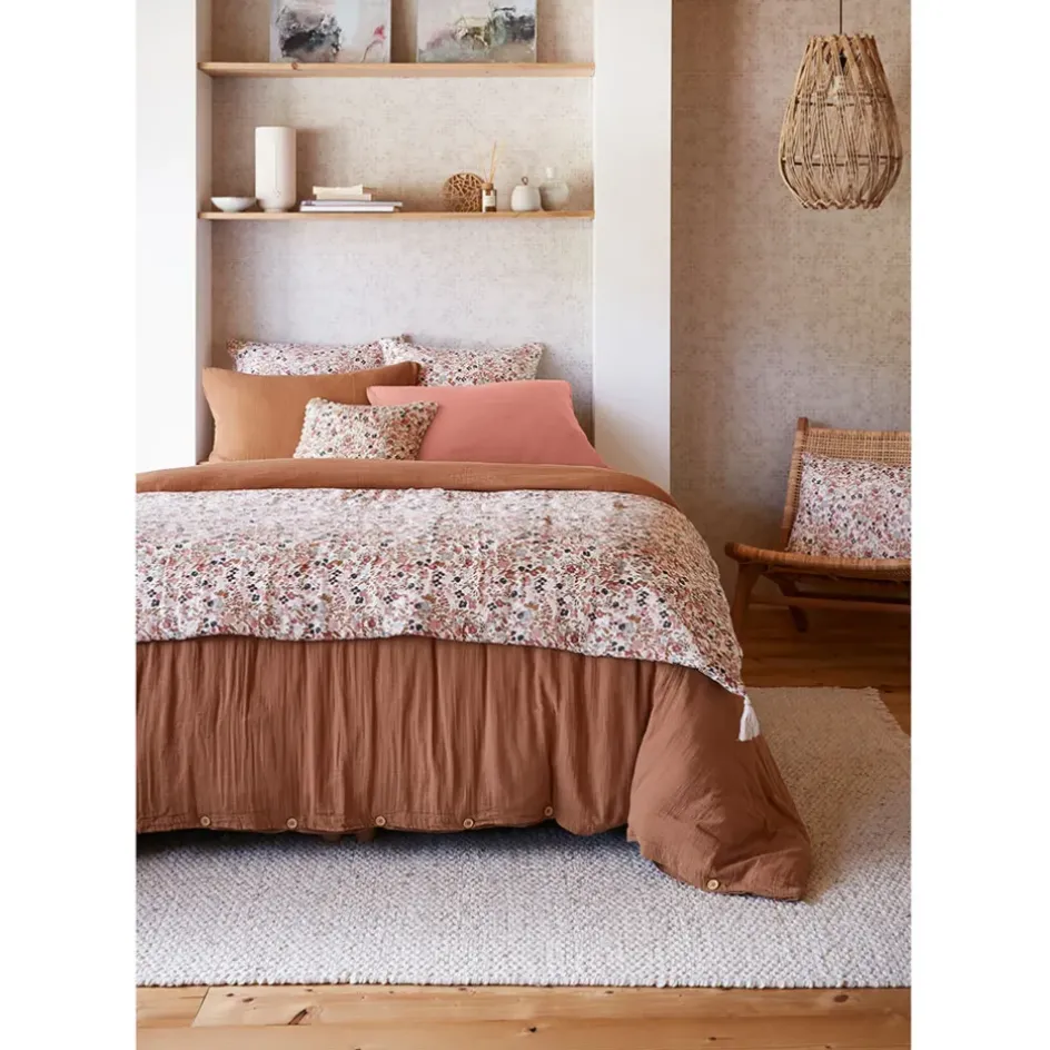 Fabrique de Styles Couvre-lits*Bout de lit en gaze de coton imprimée pampa 90x200cm - Capucine