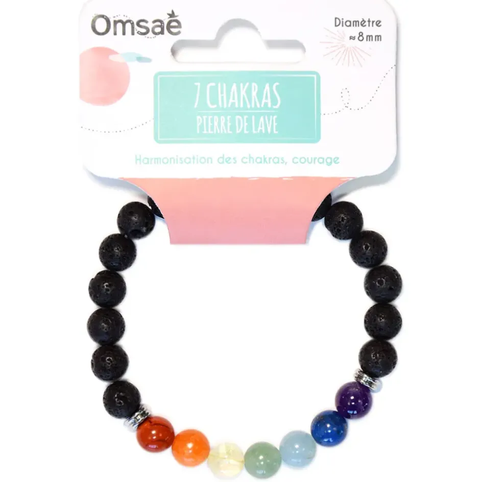 Fabrique de Styles Bijoux Fantaisie*Bracelet 7 chakras pierre de lave perles rondes 8mm