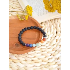 Fabrique de Styles Bijoux Fantaisie*Bracelet 7 chakras pierre de lave perles rondes 8mm