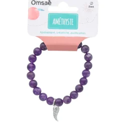 Fabrique de Styles Bijoux Fantaisie*Bracelet améthyste perles rondes 8mm et aile d'ange
