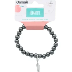 Fabrique de Styles Bijoux Fantaisie*Bracelet hématite perles rondes 8mm et plume