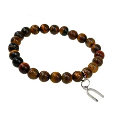 Fabrique de Styles Bijoux Fantaisie*Bracelet oeil de tigre perles rondes 8mm et fer à cheval