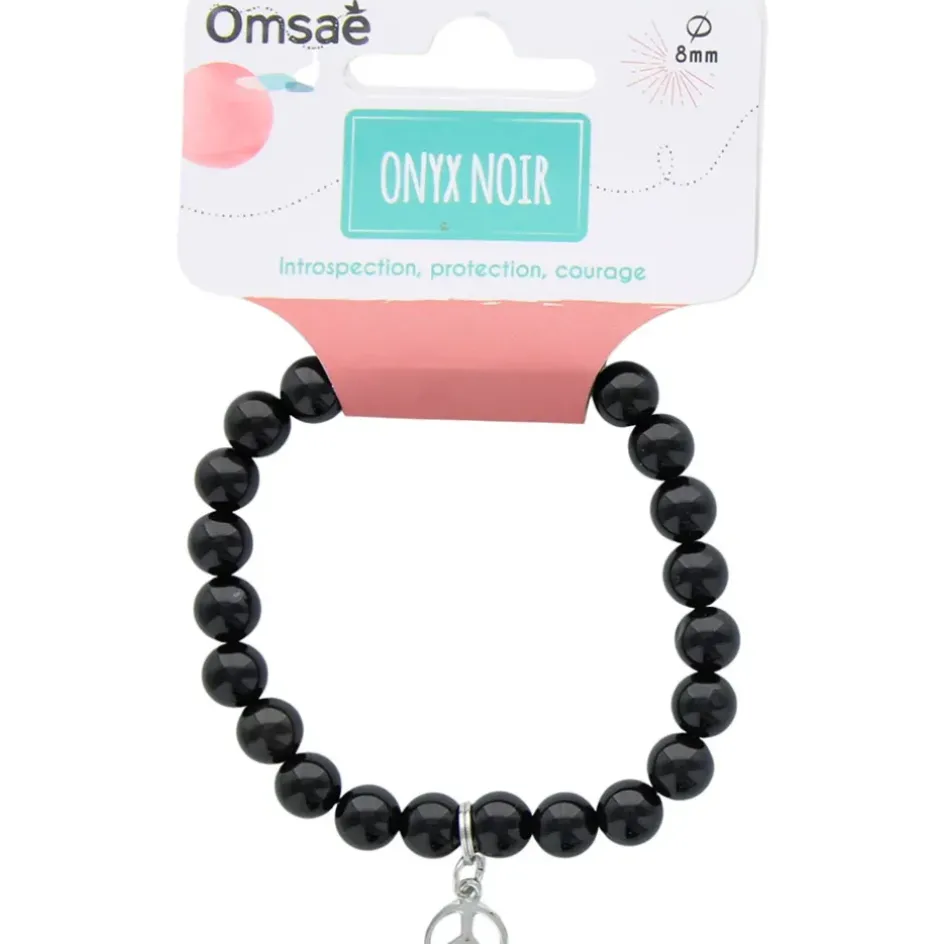 Fabrique de Styles Bijoux Fantaisie*Bracelet onyx perles rondes 8mm et signe paix