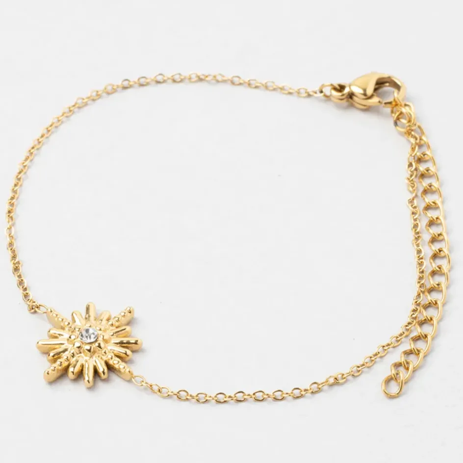 Fabrique de Styles Bijoux Fantaisie*Bracelet soleil l15+5cm acier inoxydable+strass