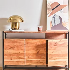 Fabrique de Styles Buffets Et Vitrines*Buffet 3 portes en acacia et pieds en fer noir - Brooklyn