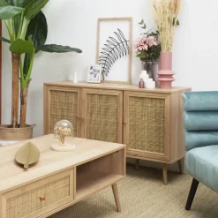 Fabrique de Styles Buffets Et Vitrines*Buffet en bois et cannage 3 portes L115cm - Baia