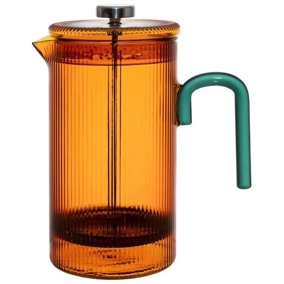 Fabrique de Styles Théières Et Cafetières*Cafetière à piston striée en verre borosilicate et émeraude 1L