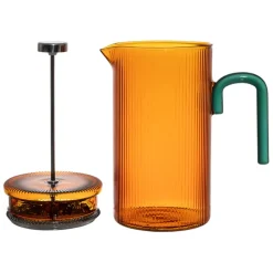 Fabrique de Styles Théières Et Cafetières*Cafetière à piston striée en verre borosilicate et émeraude 1L