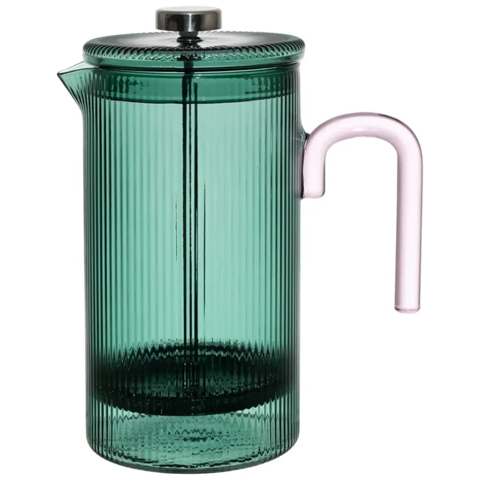 Fabrique de Styles Théières Et Cafetières*Cafetière à piston striée en verre borosilicate émeraude et rose 1L