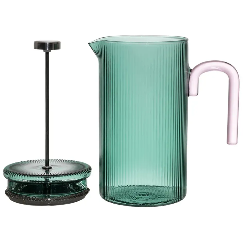 Fabrique de Styles Théières Et Cafetières*Cafetière à piston striée en verre borosilicate émeraude et rose 1L