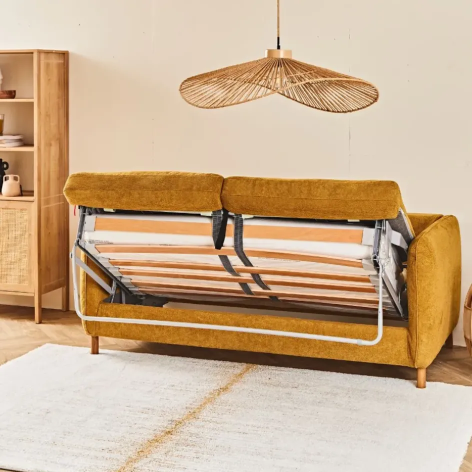 Fabrique de Styles Canapés Convertibles*Canapé convertible 2 places Gustave - Tissu Texturé - Crown Moutarde