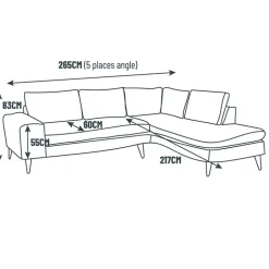 Fabrique de Styles Canapés D'angle*Canapé d'angle droit 5 places André - effet velours - Seven emerald