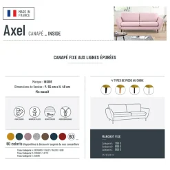 Fabrique de Styles Canapés Fixes*Canapé fixe 3 places Axel - Tissu - Enjoy Vert D'Eau