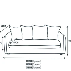 Fabrique de Styles Canapés Fixes*Canapé fixe 3 places Basile - Effet Velours Côtelé - Fjord Écru