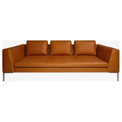 Fabrique de Styles Canapés Fixes*Canapé fixe 3 places en cuir vintage cognac - Montino