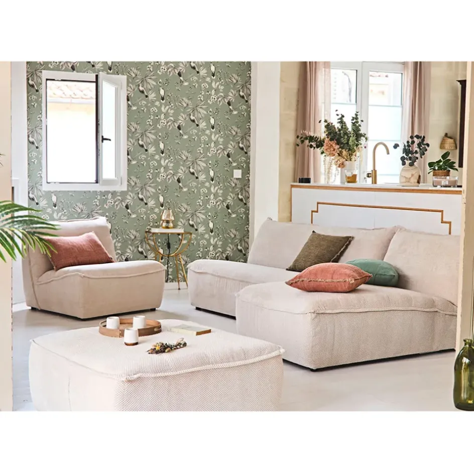 Fabrique de Styles Canapés Modulables*Canapé modulable 4 places avec pouf ivoire - Aubin