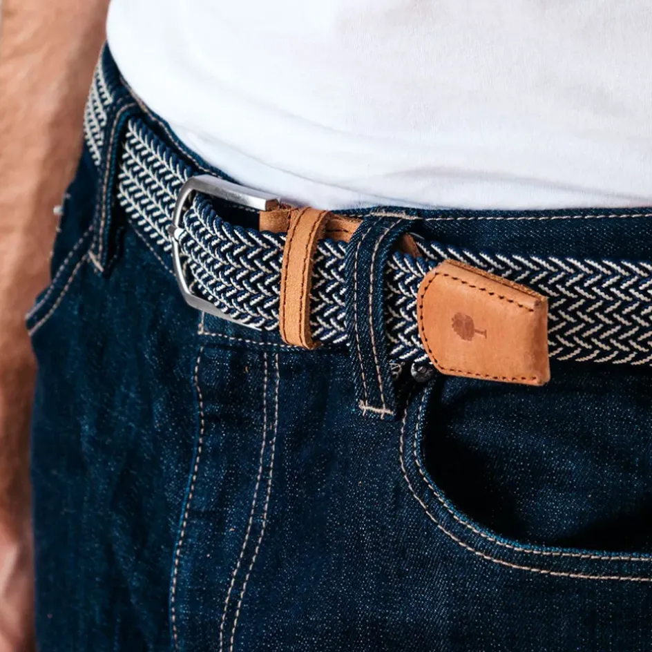 Fabrique de Styles Accessoires Mode*Ceinture tressée bleu marine et écru taille unique