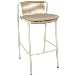 Enfant Fabrique de Styles Chaises, Fauteuils|Jardin*Chaise de bar d'extérieur avec coussin en tissu beige et blanc h97cm - Ajay