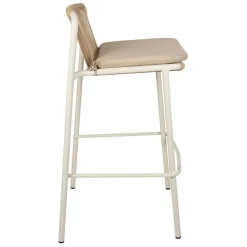Enfant Fabrique de Styles Chaises, Fauteuils|Jardin*Chaise de bar d'extérieur avec coussin en tissu beige et blanc h97cm - Ajay