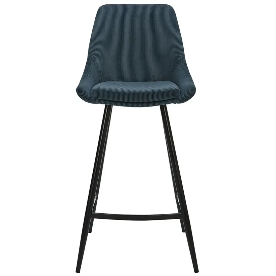 Fabrique de Styles Tabourets Et Chaises De Bar*Chaise de bar en velours côtelé bleu foncé h67cm - Ben