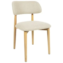 Fabrique de Styles Chaises*Chaise de salle à manger en tissu beige et hévéa - Elsy