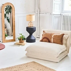 Fabrique de Styles Fauteuils*Chauffeuse en tissu côtelé écru - Tessia