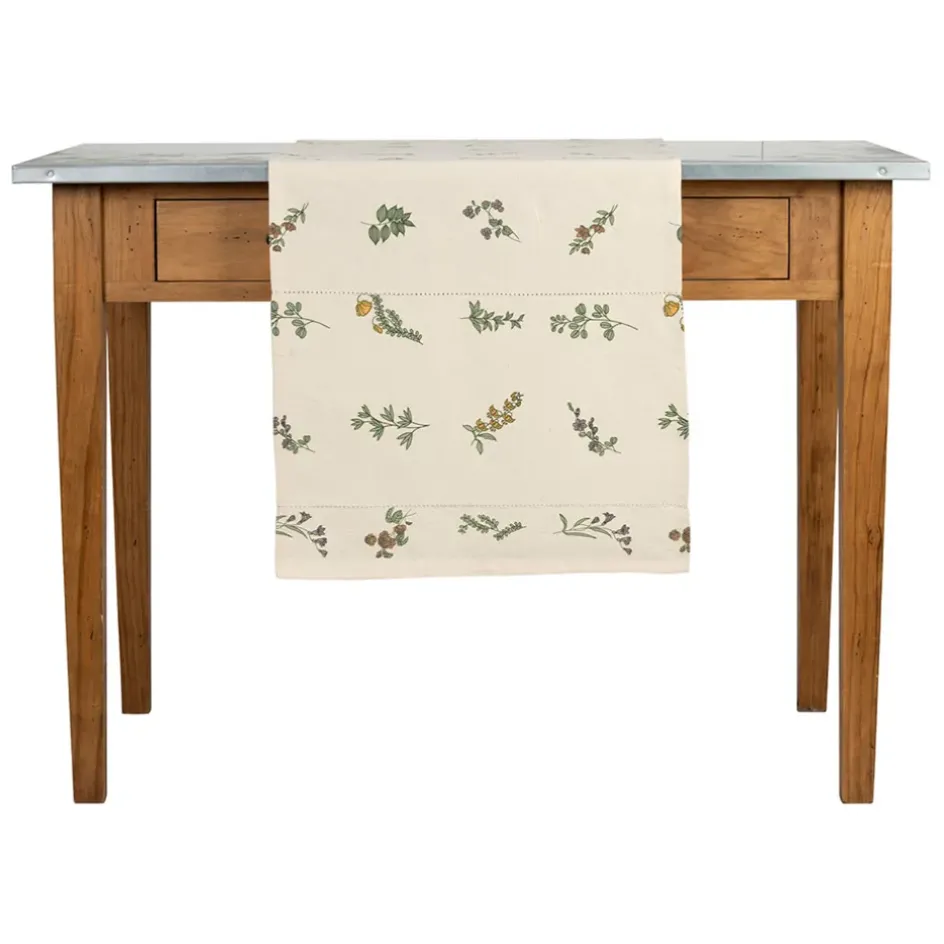 Fabrique de Styles Chemins De Table*Chemin de table en coton naturel et vert 160x50cm - Juline