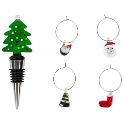 Fabrique de Styles Accessoires Vin Et Cocktails*Coffret bouchon bouteille avec 4 marqueurs en verre et inox - Noel