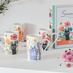 Fabrique de Styles Tasses Et Mugs*Coffret de 4 mugs en porcelaine chat 35cl - Savannah