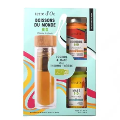 Fabrique de Styles Cafés, Thés Et Infusions*Coffret thé, maté et rooibos mangue passion avec gourde en verre